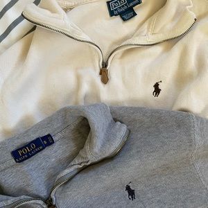 BUNDLE - Ralph Lauren Quarter Zip Pullover Sweater (small -grey and cream white)